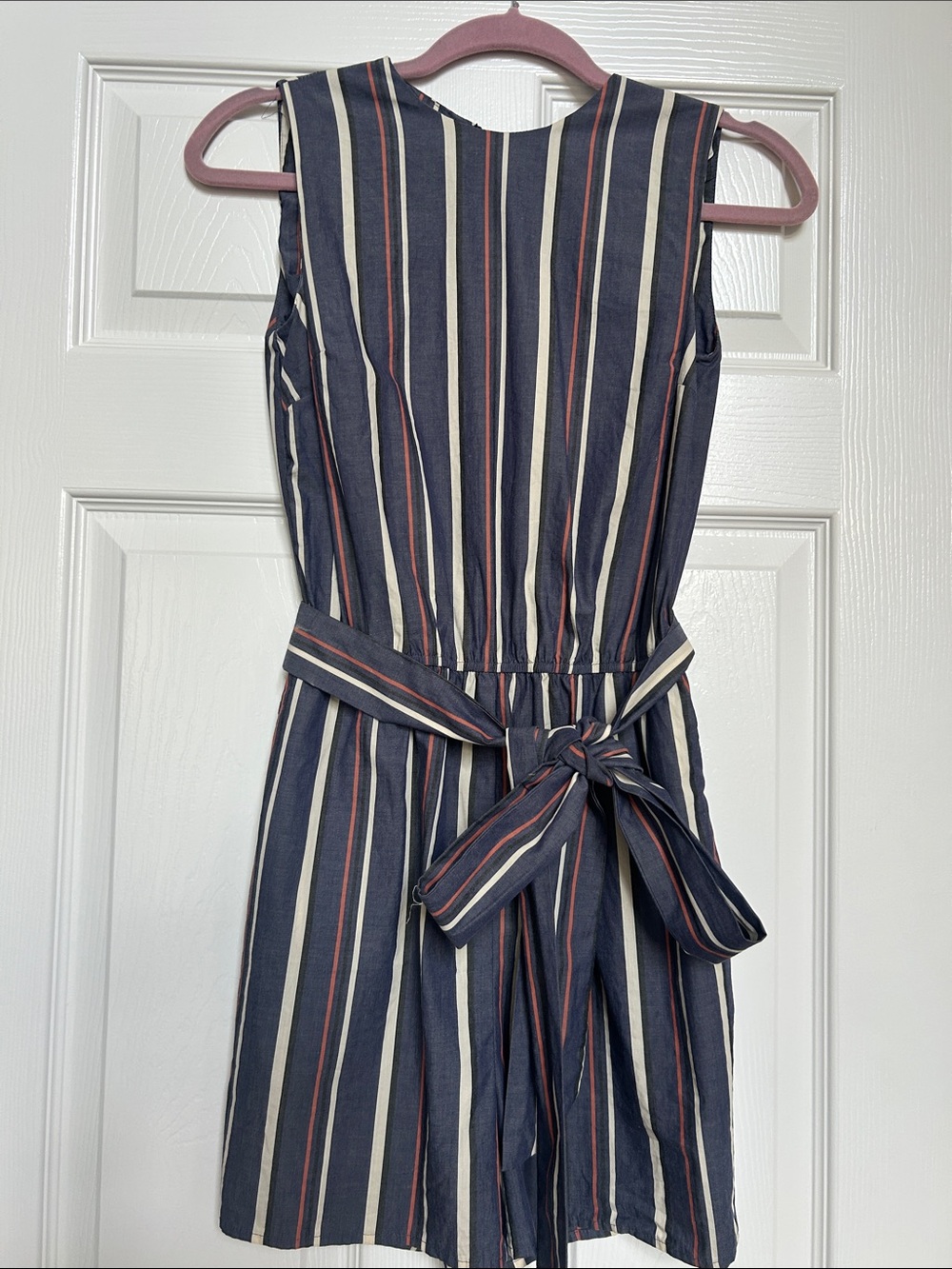 Mossimo Supply Co. Navy White & Red july Striped Sleeveless Tie-Waist Romper